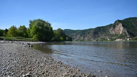 Panoramic view of dürnstein in the valley wachau, lower austria Stock Footage 129996302