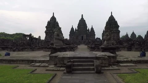 Panoramic View, Dvarapala Statues, Buddhist Stupas, Sewu Temple, Java, Indonesia Stock Footage 310438200