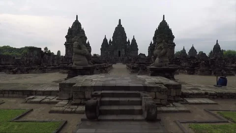 Panoramic View, Dvarapala Statues, Buddhist Stupas, Sewu Temple, Java, Indonesia Stock Footage 310438912