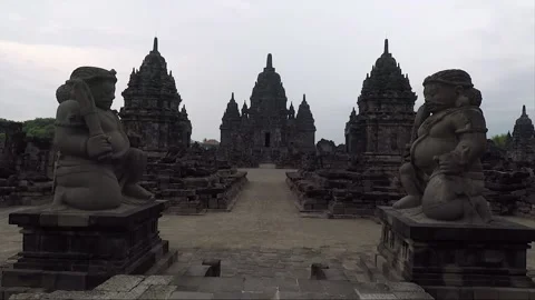Panoramic View, Dvarapala Statues, Buddhist Stupas, Sewu Temple, Java, Indonesia Stock Footage 310439140