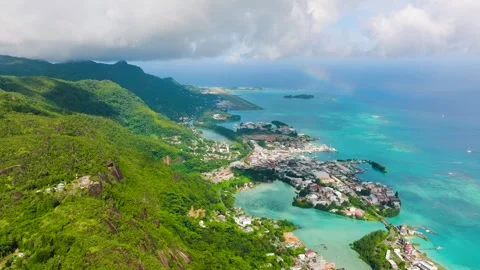 Panoramic view of Eden Island marina with turquoise waters and green hills Stock Footage 342511029
