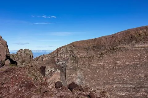 Panoramic view on the edge of the active volcano crater of Mount Vesuvius, .. Stock Photos