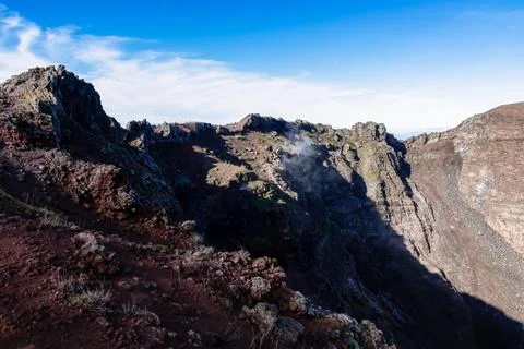 Panoramic view on the edge of the active volcano crater of Mount Vesuvius, .. Stock Photos
