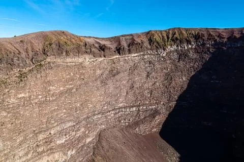 Panoramic view on the edge of the active volcano crater of Mount Vesuvius, .. Stock Photos