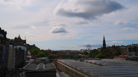 Panoramic view of Edinburgh from Waverley station Stock Footage 114354331
