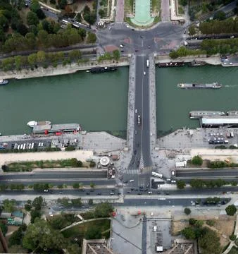 Panoramic view from Eiffel Tower in Paris France with Seine River and Jena br Stockfoto's