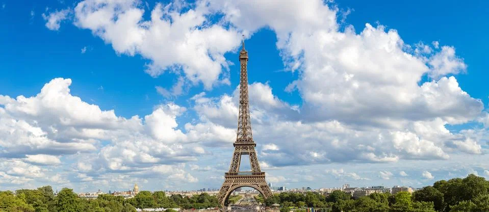 Panoramic view of Eiffel Tower in Paris Stock Photos