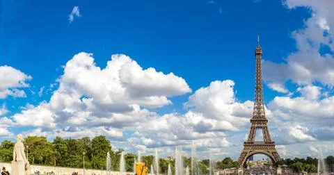 Panoramic view of Eiffel Tower in Paris Stock Photos