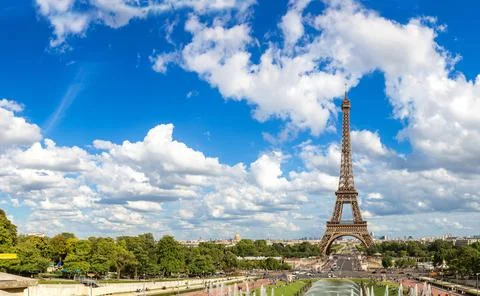 Panoramic view of Eiffel Tower in Paris 스톡 사진