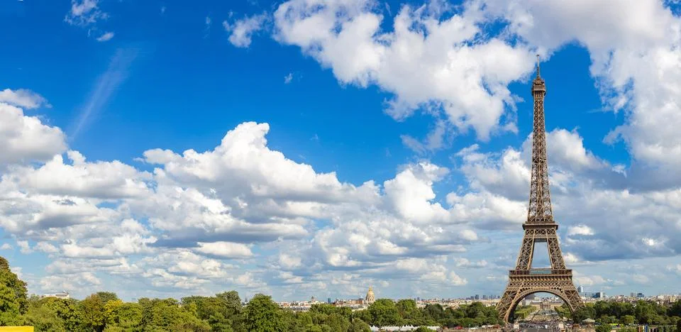 Panoramic view of Eiffel Tower in Paris Stock Photos