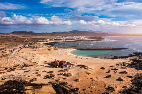 Panoramic view of El Cotillo city in Fuerteventura, Canary Islands, Spain. .. Stock Photos