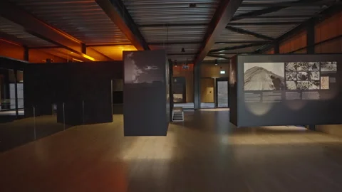 Panoramic view of Eldheimar volcano museum in Iceland. 1973 eruption. Stock Footage 263851639