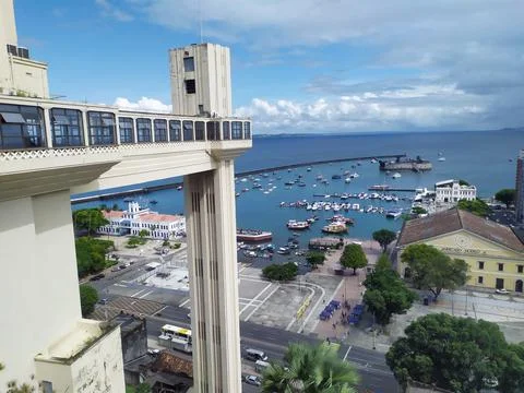 Panoramic view of Elevador Lacerda, in the background: the Bay of All Saints; Stock Photos