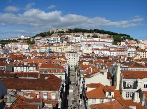 Panoramic view from elevador Santa de Justa cityscape, Lisbon, Portugal Stock Photos