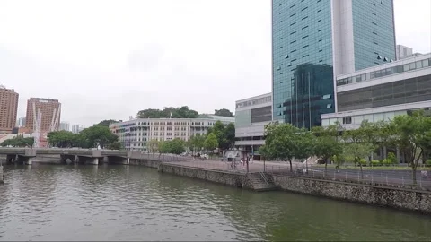 Panoramic View from Elgin Bridge, Singapore river, Singapore Stock Footage 332874145