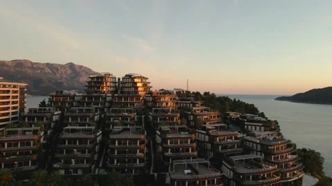 Panoramic view of elite residential complex and luxury hotel on mountainside Video stock 202617509
