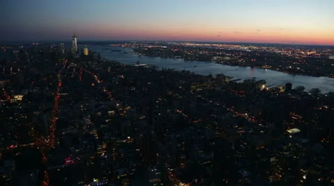 Panoramic View from the Empire State Building at Sunset, New York Stock Footage 24242904
