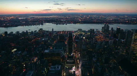 Panoramic View from the Empire State Building at Sunset, New York Stock Footage 24243623