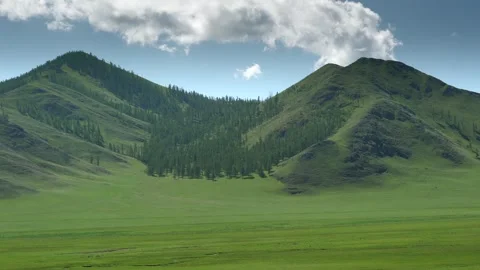 Panoramic view of empty Mongolian - Uninhabited Plains and Untouched Wilderness Stock Footage 339717562
