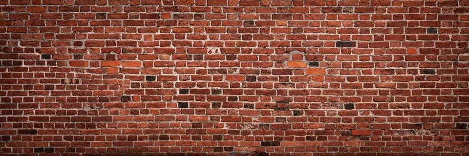 Panoramic view of empty, old, red brick wall background with copy space Stock Photos
