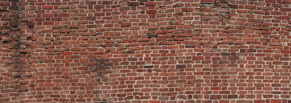 Panoramic view empty, old, red brick wall background with copy space Stock Photos