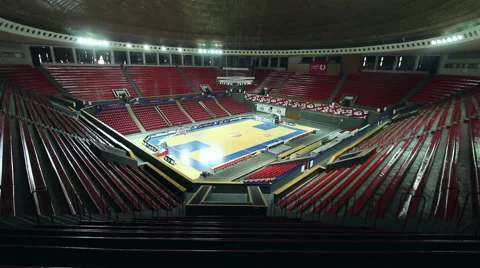 Panoramic view of Empty red seats in a stadium Stock Footage 50306031