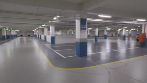 Panoramic view of empty shopping center parking lot Stock Footage 255327373