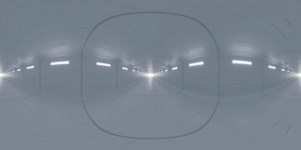 Panoramic View of an Empty Tunnel with Bright Lights 360 vr panorama Stock Illustration
