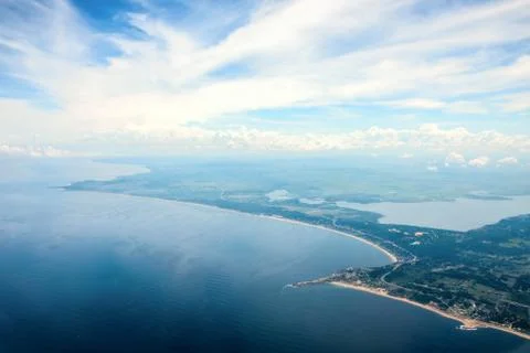 Panoramic view of endless beaches and Punta Ballena horn near city Punta de.. Stock Photos