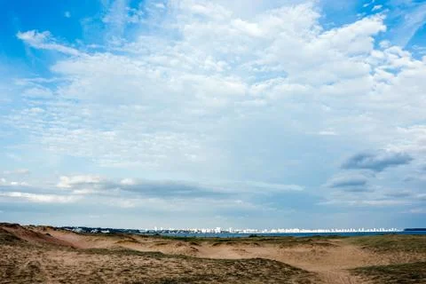Panoramic view of endless beaches and Punta del Este, Uruguay atlantic coast Stock Photos
