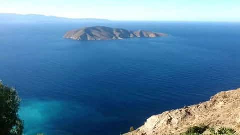 Panoramic View of the Endless Sea and the Island Stock Footage 303437452