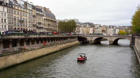Panoramic view establishing the Seine River in Paris, France. Small Stock Footage 259955269