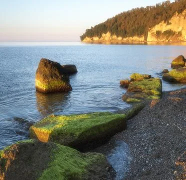 Panoramic view of evening sea with empty beach Black Sea, Photos