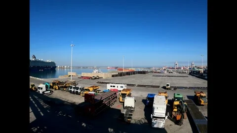 Panoramic View of Export Ships Docked Stock Footage 287561400