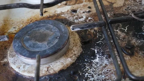  Panoramic View of Extremely Burnt Stovetop Stock Footage 284968177
