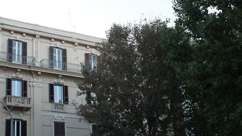 Panoramic view of the facade of some apartments in the residential area. Stock Footage 142667350