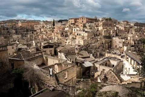 Panoramic view of the famous Sassi di Matera, Southern Italy Stock Photos