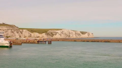 Panoramic view of the famous white cliffs of Dover, England, as seen from the Stock Footage 340330063