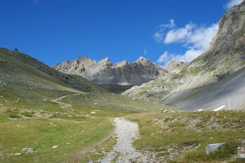 Panoramic view of the fields and mountain peaks in Roburent, Italy Stock Photos