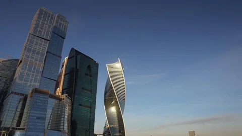 Panoramic view of the financial district Cityscape and famous skyscrapers Moscow Video stock 104824518