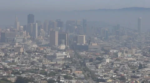 Panoramic view financial district suburban area San Francisco landmark misty day Stock Footage 47295337