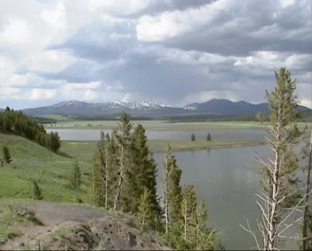 Panoramic view of flooded Hayden Valley, Yellowstone National Park in spring Stock Footage 35465629