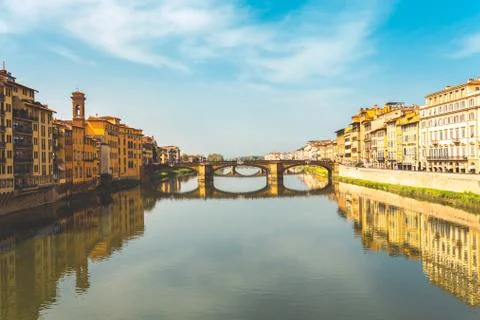 Panoramic view of Florence and Ponte Vecchio. Stock Photos