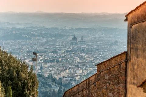 Panoramic view of Florence from monastery of San Francesco in Fiesole Stock Photos