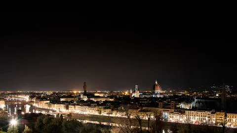 Panoramic view of Florence at night 写真素材