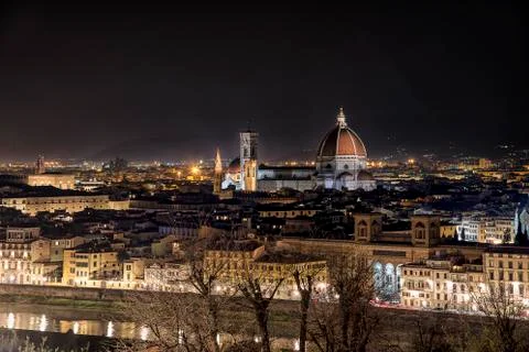 Panoramic view of Florence at night Stock Photos