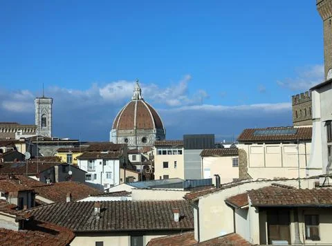 Panoramic view of florence rooftops with the dome and the bell tower of the.. Stock Photos
