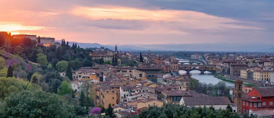 Panoramic view of Florence at sunset Stock Photos