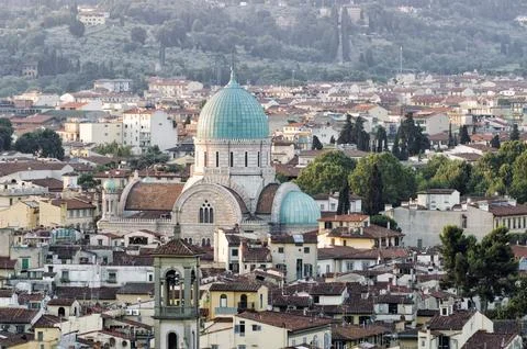Panoramic view of Florence with Synagogue Stock Photos
