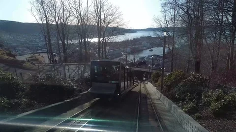 Panoramic View from Floyen Train in Bergen Norway with Sun Flare in a Sunny Day Stock-Footage 90006136